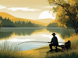 Fishing clipart - fishing in a tranquil setting  