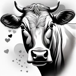 Cow with heart-shaped spots ink: Love and uniqueness, sweet symbolism.  black and white tattoo style