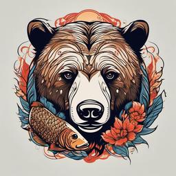 bear and fish tattoo  simple vector color tattoo