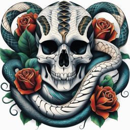 Snake skull tattoo, Creative tattoos featuring snakes intertwined with skull elements. colors, tattoo patterns, clean white background