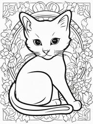 Cat and Baby Animals Coloring Pages - Feline with Adorable Baby Animals  minimal black outline printable sheet, coloring page