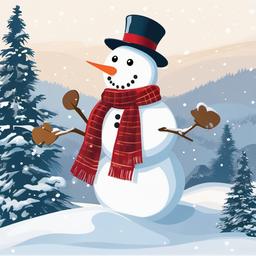 Snowman clipart - snowman in a winter landscape  