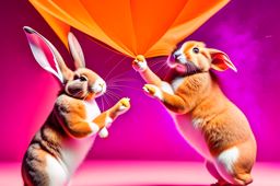 rabbits hosting a 'carrot juggling show,' tossing carrots into the air with their paws. 