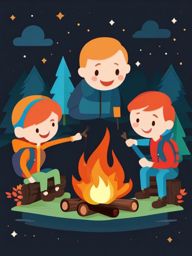 Campfire Bonding Time clipart - Bonding around the campfire, ,vector color clipart,minimal