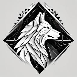 Geometric Howling Wolf Tattoo - A striking tattoo featuring a howling wolf with geometric patterns.  simple color tattoo design,white background