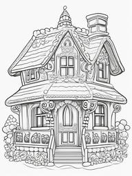 Gingerbread House For Coloring  outling,coloring pages,black and whit