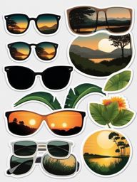 Sunglasses Reflection in Nature Sticker - Sunglasses with a reflection of nature, ,vector color sticker art,minimal