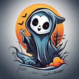 Ghost Cartoon Tattoo-Whimsical and lighthearted approach, adorable supernatural vibes.  simple vector color tattoo