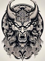 Demon Japanese Tattoo-Artistic and traditional Japanese tattoo featuring a demon, showcasing intricate details and symbolism.  simple color tattoo,white background