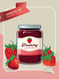 Strawberry Jam Jar Clipart - A jar of homemade strawberry jam with a label.  color vector clipart, minimal style