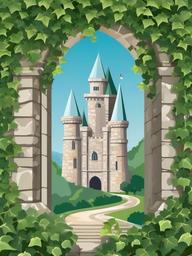 Stone castle with ivy climbing up the walls clipart.  vector style illustration, white background