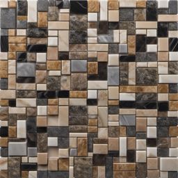 Granite and porcelain and travertine mosaic tile pattern top view, product photoshoot realistic background, hyper detail, high resolution