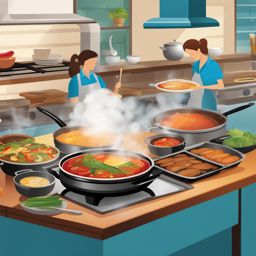 food clipart,sizzling and steaming in a bustling kitchen 