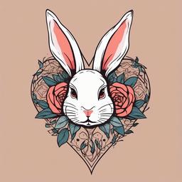 bunny heart tattoo  minimalist color tattoo, vector