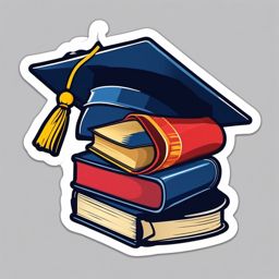 Book and Graduation Cap Sticker - Open book with a graduation cap, ,vector color sticker art,minimal