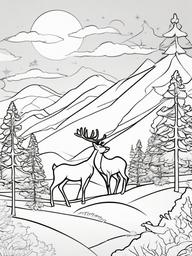 Santa and His Reindeer Flying Coloring Pages - Soaring Through the Night with Reindeer  minimal black outline printable sheet, coloring page