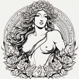 Aphrodite Goddess Tattoo-Intricate and artistic tattoo featuring Aphrodite, the goddess of love and beauty in Greek mythology.  simple color vector tattoo