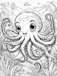 Octopus Coloring Pages - Octopus dancing in a parade of sea creatures  simple coloring pages