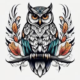 Neo Traditional Owl Tattoo Design - Merge traditional and modern elements in a neo-traditional owl tattoo design.  simple color tattoo,vector style,white background