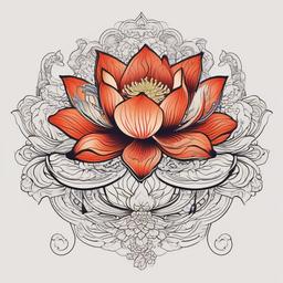 Lotus Flower with Koi Fish Tattoos-Intricate and symbolic tattoos featuring lotus flowers and Koi fish, symbolizing purity and perseverance.  simple color vector tattoo