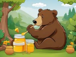 Bear Cartoon - Cartoon of bear eating honey  