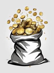 drawing of gold coins spilling out of a bag  minimal rough sketch scribbles,doodles,black and white