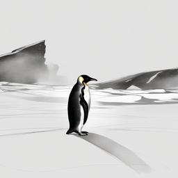 drawing of a penguin on ice  minimal rough sketch scribbles,doodles,black and white