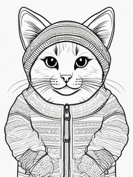 Kitty with a Cozy Sweater Coloring Pages - Snuggly Kitten Wearing a Warm Sweater  minimal black outline printable sheet, coloring page