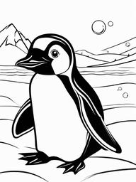 Penguin Coloring Pages - Penguin playing with a snowball  simple coloring pages