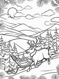 Santa and Rudolph Flying Coloring Pages - Leading the Sleigh with Rudolph  minimal black outline printable sheet, coloring page