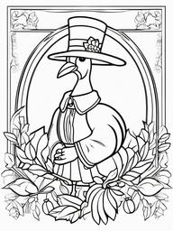 Pilgrim Turkey Coloring Pages - Turkey Dressed as a Pilgrim for Thanksgiving  minimal black outline printable sheet, coloring page