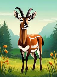 Antelope cartoon - Antelope grazing in a meadow  