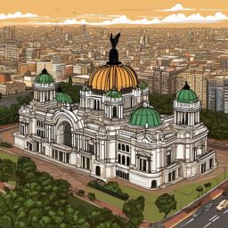 Mexico City clipart - Palacio de Bellas Artes and Zócalo, ,color clipart vector style