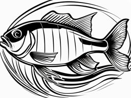 Fish Clip Art Black and White,Illustrating a monochrome marine life mural with fish clip art black and white  simple, 2d flat