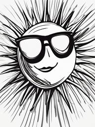 drawing of a cartoon sun with sunglasses  minimal rough sketch scribbles,doodles,black and white