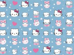 Blue Hello Kitty Wallpaper-Pastel blue with Hello Kitty icons and small white stars  background wallpaper