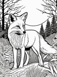 Fox Coloring Pages - Fox walking through a foggy forest at dawn  simple coloring pages