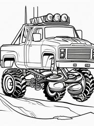 Monster Truck with Wolf Design Coloring Pages - Trucks with Ferocious Wolf Graphics  minimal black outline printable sheet, coloring page