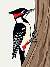 Woodpecker Clipart - Woodpecker pecking at a tree trunk , minimal, 2d