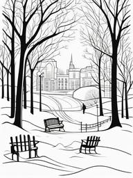 Winter Park Coloring Pages - Families Enjoying a Snowy Park  minimal black outline printable sheet, coloring page