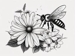 daisy and bee tattoo  vector tattoo design