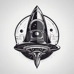 Alien Space Ship Tattoo - Journey through the cosmos with an alien spaceship tattoo, a symbol of extraterrestrial exploration.  simple color tattoo,vector style,white background