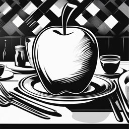 apple clipart black and white on a kitchen table - highlighting its iconic shape. 