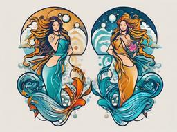 aquarius pisces tattoo  simple vector color tattoo