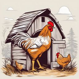 Hen clipart - Hen clucking in the chicken coop, ,vector color clipart,minimal