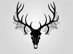 Unadorned deer skull silhouette, purity in simplicity.  black and white tattoo style