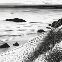 drawing of seaside  minimal rough scribbles,doodles,black and white