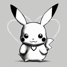 drawing of Pikachu with a heart  minimal rough sketch scribbles,doodles,black and white