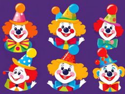 Birthday Clown clipart - Silly and cheerful birthday clown, ,vector color clipart,minimal