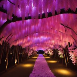 kawachi fuji garden - paint the dreamlike night scene of the kawachi fuji garden, with its illuminated wisteria tunnels creating a magical, colorful world. 